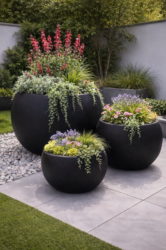 Fiberstone ronde plantenbak 80 cm zwart