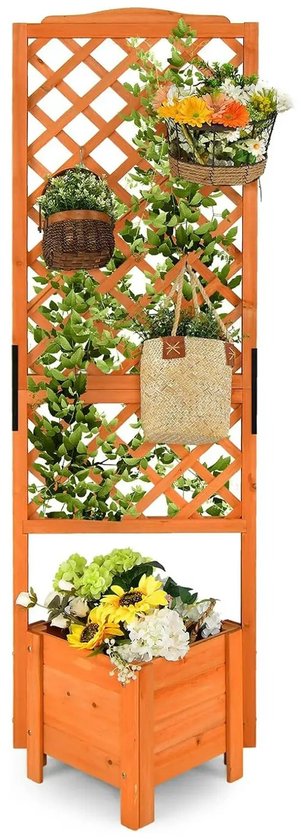 Flolife Verhoogde Houten Plantenbak met Trellis, Oranje