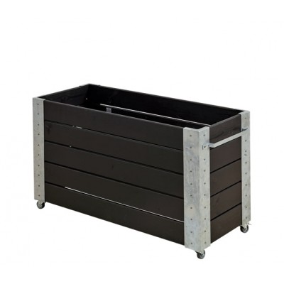 Grote hoge zwarte plantenbak Cubic op wielen