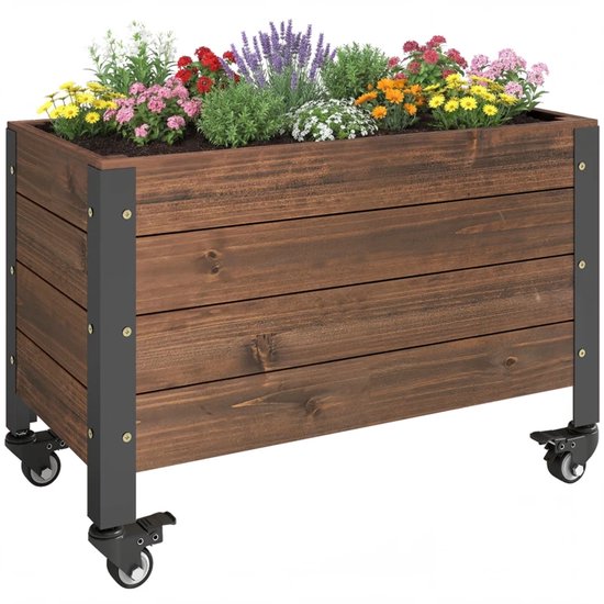 Verhoogde Verrijdbare Houten Plantenbak 60x30x41 cm