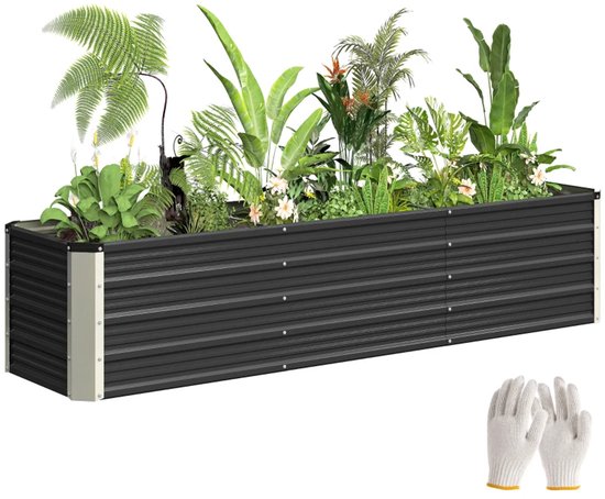Luxe Verhoogde Stalen Plantenbak 183x47x40 cm Grijs