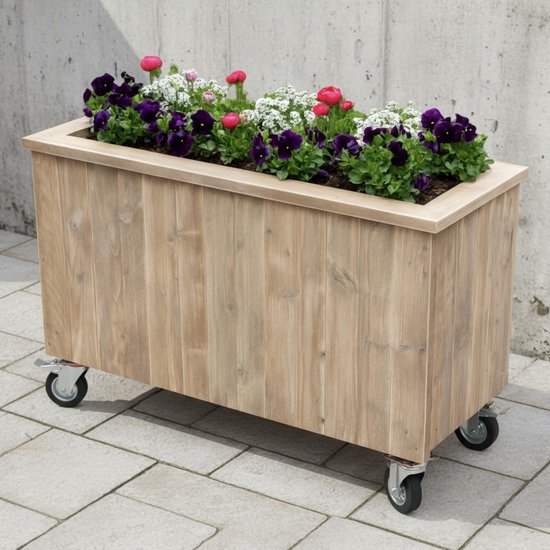 Steigerhouten Verrijdbare Plantenbak Buiten 100x45x80 cm