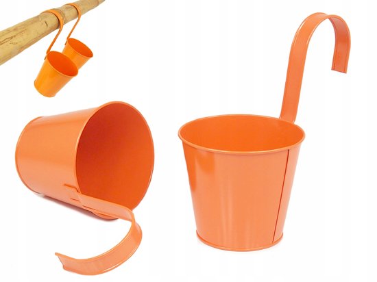 Oranje Metalen Hangende Balkonpot 16 cm met Handvat