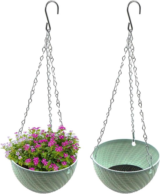 Set van 2 metalen hangpotten 15 cm groen
