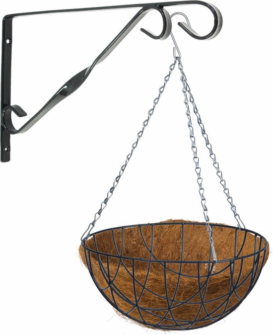 Complete groene hangmand 30 cm met zwarte muurhaak & kokos