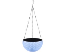 Kunststof hangpot 26 cm blauw met afvoerstop