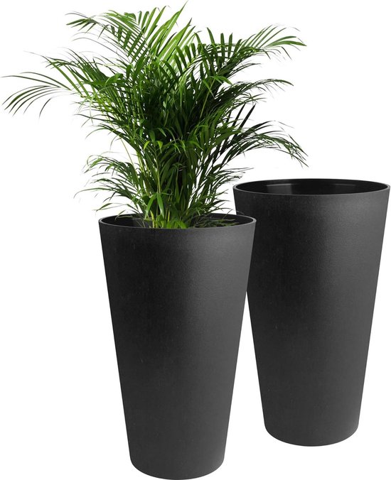 Set 2 hoge kunststof bloempotten 30 cm - zwart