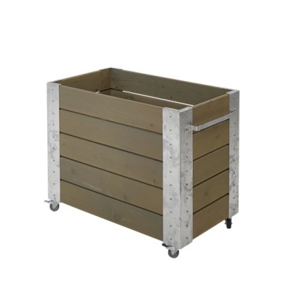 Hoge Rechthoekige Plantenbak Cubic Grijsbruin met Wielen