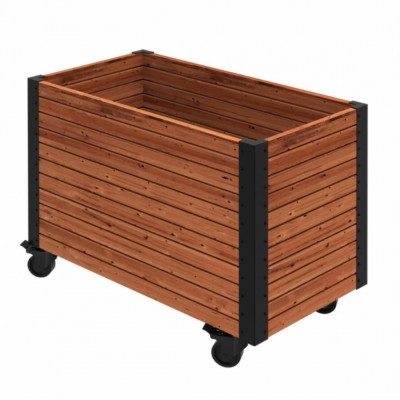 Hoge Rechthoekige ThermoWood Cubic plantenbak op wielen