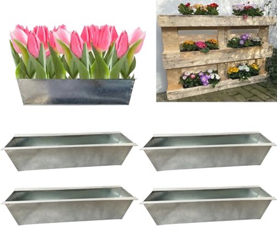 Verzinkte bloembakken set 4x 38 cm - zilver