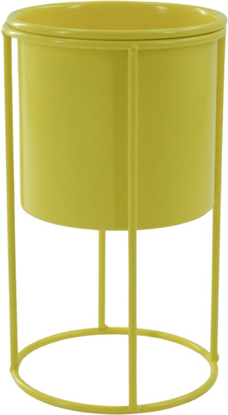 Housevitamin metalen staande plantenpot geel 11x11x19 cm
