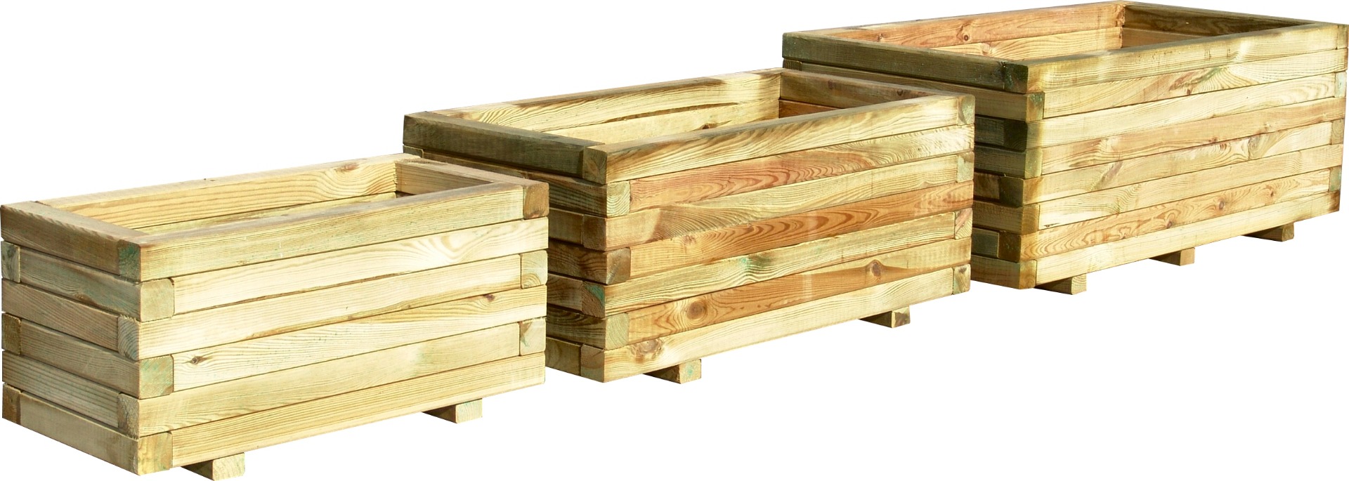 Set houten bloembakken 3x rechthoek 120/80/60 cm