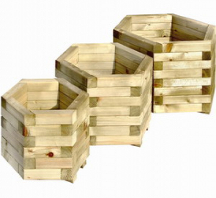 Zeskantige houten bloembakken set voor tuin & balkon