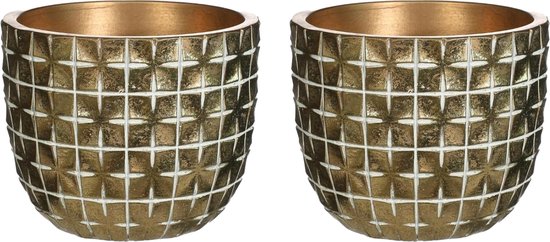 Set van 2 gouden plantenpotten Hanoi ruitenmotief D10×H8 cm