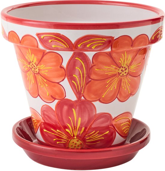 J-Line Grote Keramische Bloempot Oranje/Wit