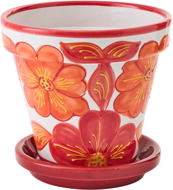 J-Line keramische bloempot oranje/wit (medium)