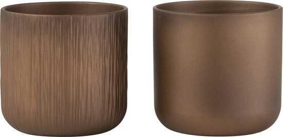 J-Line Set 2 keramische plantpotten Gen Ø15 cm - goud/koper