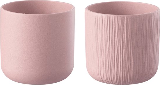 J-Line bloempot Gen - keramiek - roze - medium - 2 stuks - Ø 15 cm