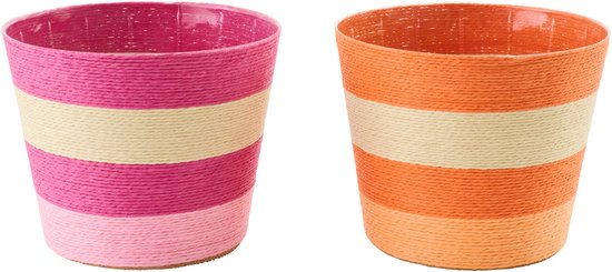 J-Line Set 2 XXL Gestreepte Bloempotten Papier Roze/Oranje