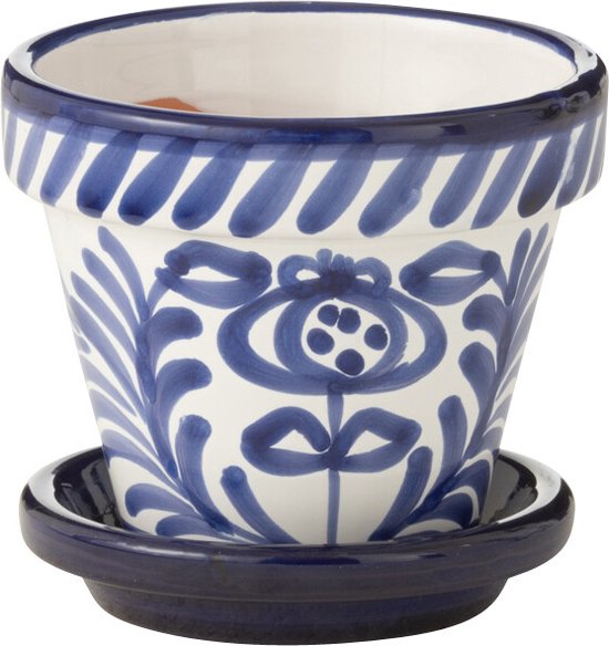 J-Line Granada handgemaakte keramieken bloempot Ø17cm blauw