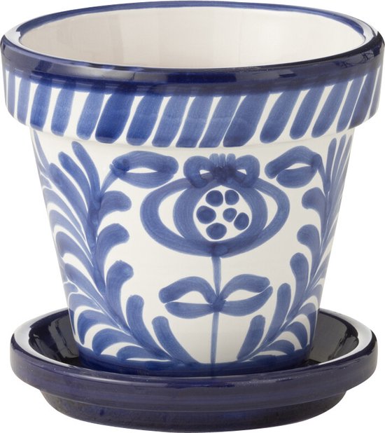 J-Line Granada handgemaakte keramiek bloempot Ø21 cm blauw