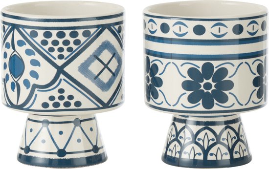 J-Line Mykonos keramische bloempot blauw set van 2 Ø10,7 cm
