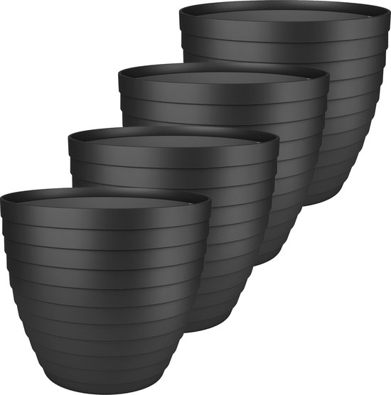 Set van 4 Florenzia kunststof bloempotten zwart 13×11,5 cm