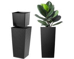 KADAX Plantenbak 57 cm Zwart Imitatie Rotan – Weerbestendig