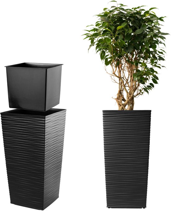 KADAX Plantenbak kunststof rotan-look 75,5 cm zwart