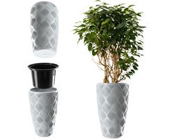 KADAX UV-bestendige hoge kunststof bloempot 3D-effect grijs
