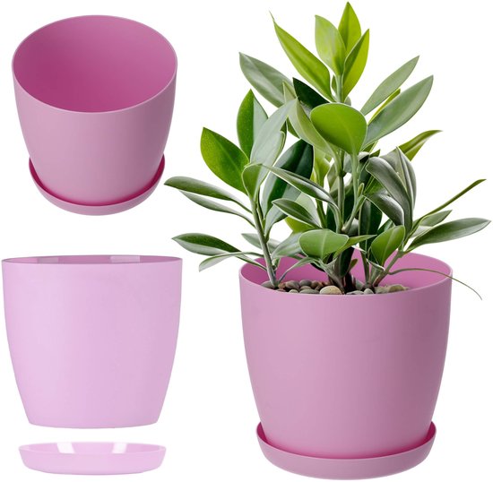 KADAX Matte Roze Bloempot 20 cm met Onderzetter