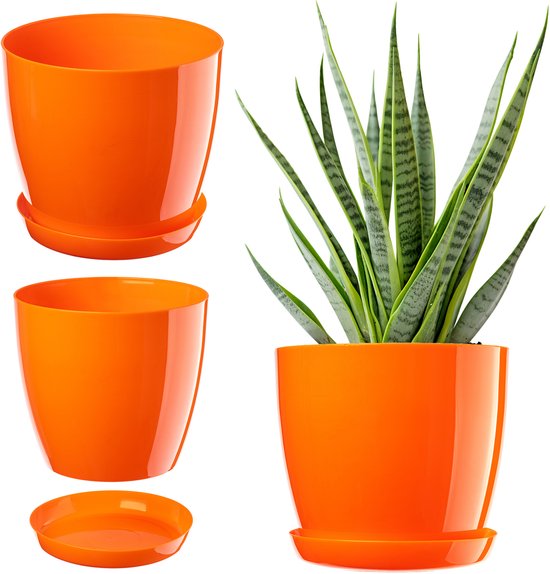 Kadax kunststof bloempot met onderschotel Ø28 cm - oranje