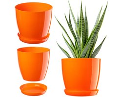 Kadax kunststof bloempot Ø12 cm met onderschotel - oranje