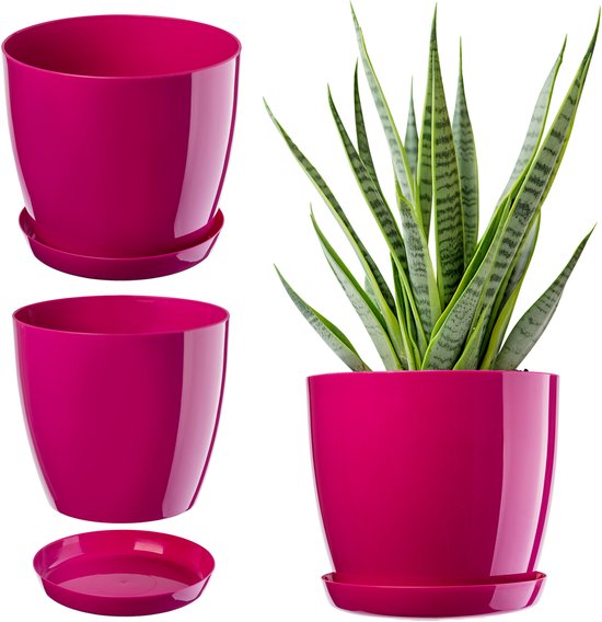 Kadax kunststof bloempot Ø28 cm met onderschotel - Amarant