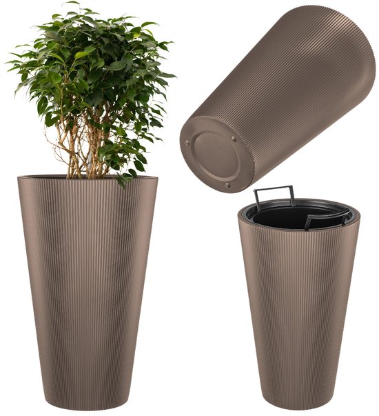 KADAX geribbelde plantenbak met binnenpot Ø29,5×H49 cm bruin