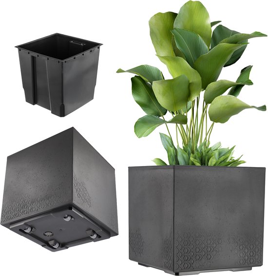 KADAX plantenbak op wielen 39x40 cm betonlook zwart