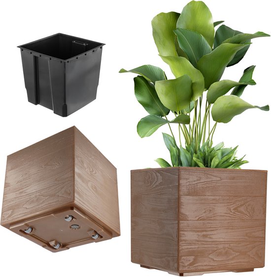 KADAX Betonlook plantenbak op wielen 39x40 cm Bruin