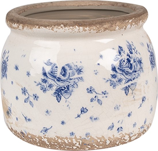 Keramische binnenbloempot 12 cm - beige met roosjes