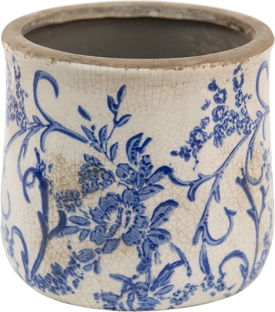 Keramische bloempot blauw Ø17 cm – rustiek bloemenmotief
