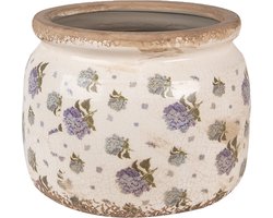 Rustieke blauwe keramische bloempot met bloemenmotief Ø20cm