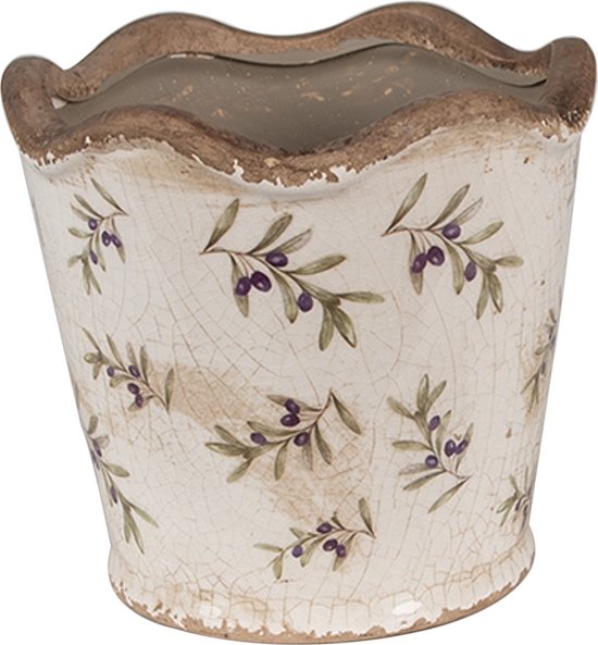 Keramische bloempot Ø13 cm - Blauw olijvenmotief