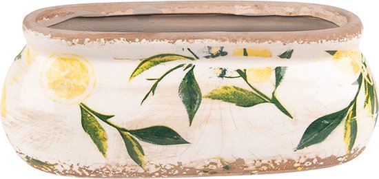 Geel keramieken bloempot citroenmotief voor binnen 18x7 cm