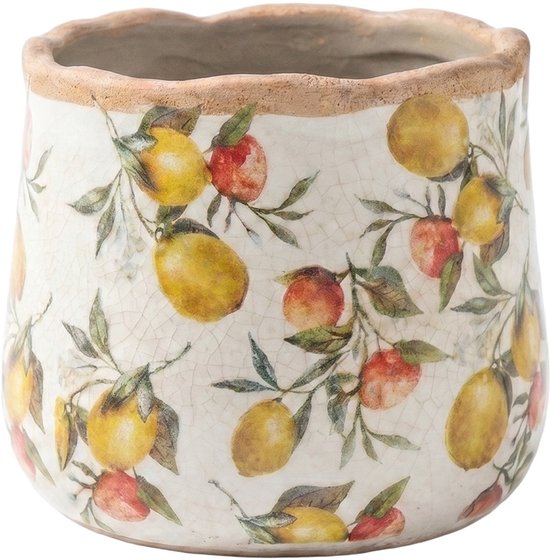 Rustieke keramische bloempot met citroenmotief Ø11 cm