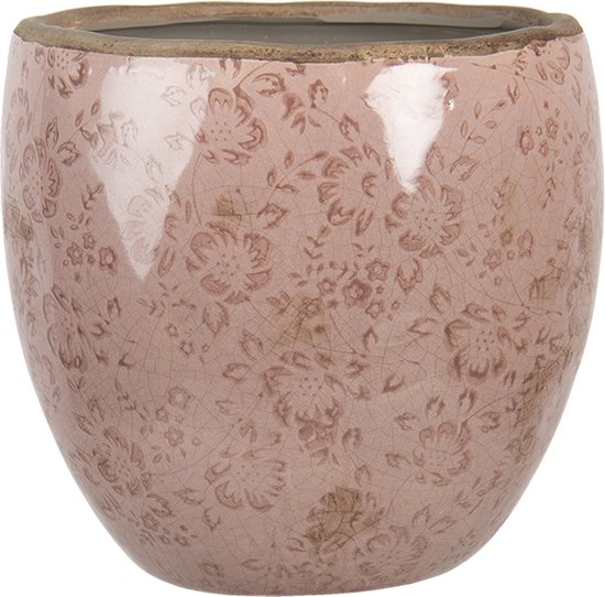 Keramiek Bloempot voor Binnen – Roze Bloemen – Rustieke Pot – Ø 18 cm – Bloemenmotief