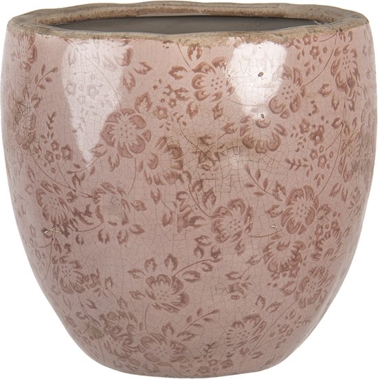 Keramiek Bloempot voor Binnen – Roze Bloemen – Rustieke Pot – Ø 20 cm – Bloemenmotief