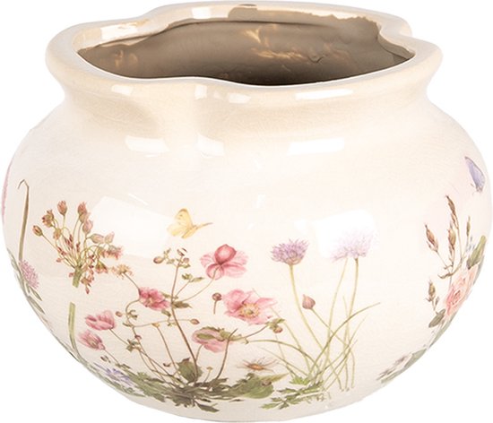 Keramiek Bloempot voor Binnen – Roze Rozen – Rustieke Pot – Ø 20 cm – Rozenmotief
