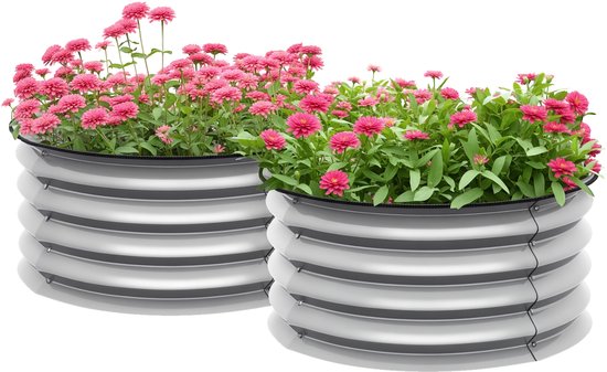 Killogood verhoogde plantenbak set 2x Ø60×30 cm zilver
