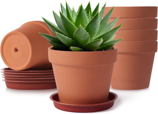 Terracotta bloempotten 12 cm met schotel - 3-delig