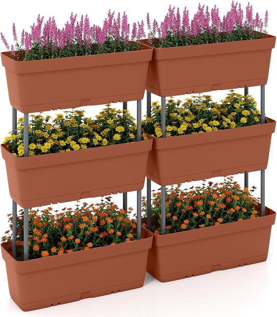 6-delige verticale plantenbakken met drainage - rood