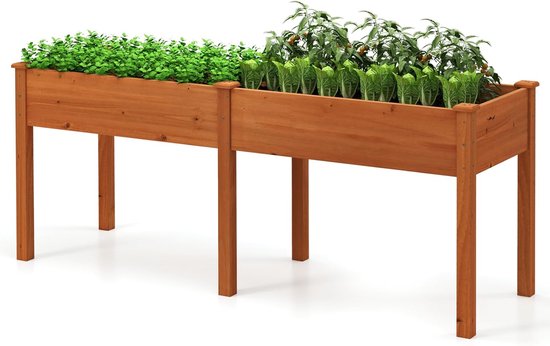 Houten verhoogde plantenbak 184×58×77 cm met scheidingswand